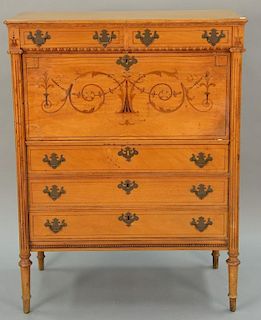 Louis XVI style inlaid mahogany drop front desk, ht. 46in., wd. 35in.