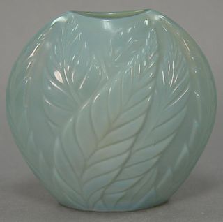 Lalique Filicaria art glass vase, molded pressed crystal pillow form decorated with ferns. ht. 5in., lg. 4 1/2in.