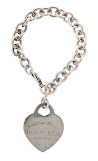 Tiffany & Co. Sterling Silver Bracelet with Large Heart Charm 