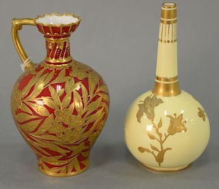 Two Royal Crown Derby porcelain vases, 19th century, one having red ground decorated with gilt flowers and leaves and the oth