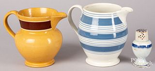 Yellowware pitcher, 19th c., etc.