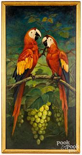 Oil on board of two parrots