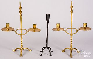 Pair of contemporary brass candleholders, etc.