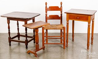 Three antique occasional tables, chair
