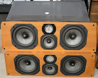 Pair of Legacy audio center channel speakers. ht. 31 1/2in., wd. 10in.