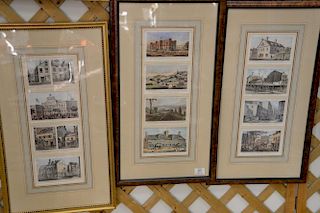 Group of five framed colored postcard groups by Major and Knapp, New York scenes, D.T. Valentine's manual, sight size 18" x 6