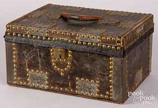 Leather covered lock box, 19th c.