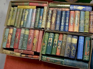 Set of 50 G.A. Henty books with colored and gilt bindings, some first editions.