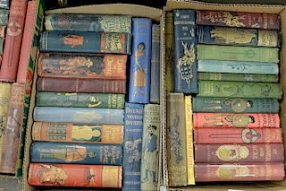 Set of approximately 54 G.A. Henty books with colored and gilt bindings, some are first editions.