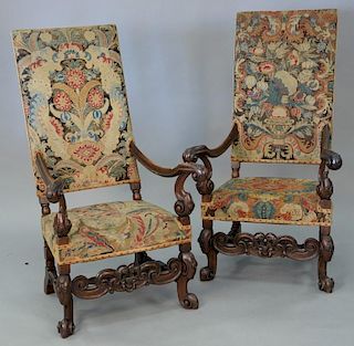 Pair of Baroque style armchairs with needlepoint seats and backs. ht. 49in.
