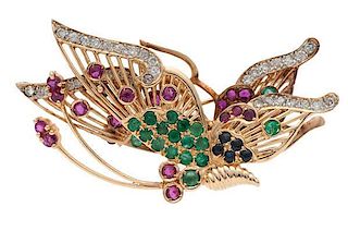 Butterfly Pin with Diamonds, Sapphires, Rubies, and Emeralds  