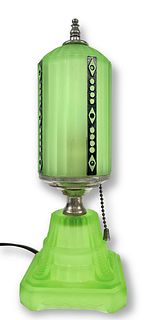 Art Deco Green Satin Glass Lamp