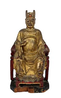 Antique Gilded Carved Wood Buddha