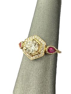 Ladies 14K Diamond & Ruby Engagement Ring