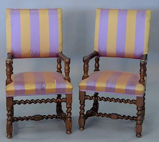 Pair of Jacobean style upholstered armchairs (upholstery as is).