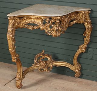 Continental Carved and Gilded Wood Corner Console