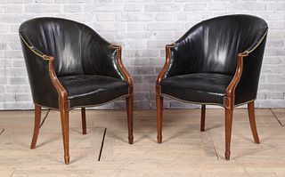 Pair of Kittinger Leather Barrel Back Chairs