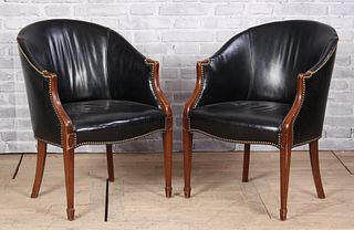 Pair of Leather Barrel Back Chairs, Kittinger