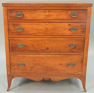 Federal cherry inlaid four drawer chest with flared French feet, ht. 42in., wd. 39in.