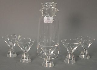 Six piece Steuben martini set "Teardrop" to include cocktail shaker (ht. 10in.) and five martini glasses (ht. 4in.).