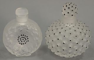 Two Lalique perfume bottles, crystal "Dahlia" perfume bottle marked Lalique having frosted glass and black enamel center ht. 