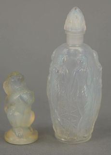Two piece lot to include Sabino France art deco glass perfume bottle, opalescent with five figures crystal marked Sabino Fran