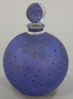 R. Lalique "Dans la Nuit" perfume for worth with deep blue enameled glass circa 1925, block letters: R Lalique, ht. 5 1/2in.