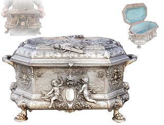 Large 19th Century French Figural Silver Plated Jewelry Box