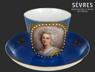19th C. Jeweled Sevres Porcelain Cup And Saucer