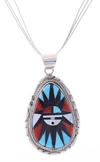 Zuni L & G Lamy Sterling Silver Inlay Necklace