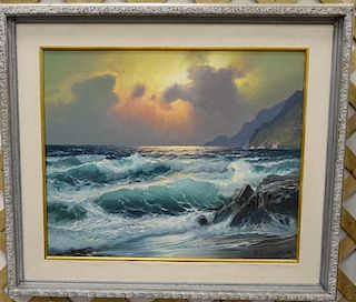 Alexander Dzigurski 1911-1995 oil on canvas "Rocky Shore Seascape" signed lower right A. Dzigurski, 19 1/2" x 23 1/2".