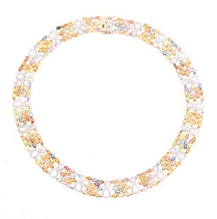 Multi Color Sapphire & Diamond 14k Gold Necklace