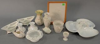 Group of Belleek and miscellaneous porcelain to include six Belleek vases and dishes with black marks, American Belleek three