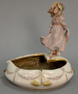 Amphora Turn Teplitz figural hand painted dish. ht. 8in., wd. 7in.