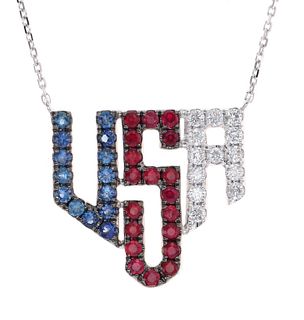 USA Blue Sapphire & Ruby Diamond 14k Necklace