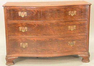 Baker mahogany serpentine front three drawer chest. ht. 34in., wd. 47in., dp. 21in.