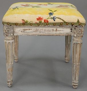 Louis XVI stool with upholstered top on carved and fluted legs, signed with impressed mark, probably late 18th to early 19th 