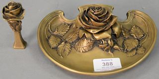 Bronze rose inkwell and seal stamp, both marked Marot. lg. 7in.