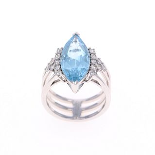 Marquise Aquamarine Diamond & 14k White Gold Ring
