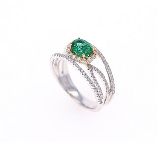 Emerald VS2 Diamond & 18k Two Tone Gold Ring