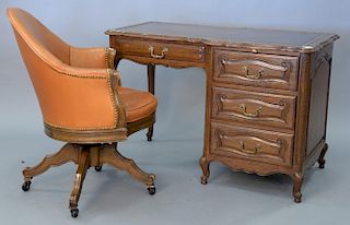 Two piece Don Rousseau lot including a Louis XV style desk with tooled leather top, ht. 30in, top: 22" x 43" and a leather sw