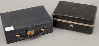 Tiffany & Saks two vintage jewel boxes (one with key). ht. 3 1/4in. & 4in.