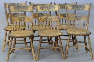 Set of six Federal thumb back side chairs painted and stenciled circa 1840.