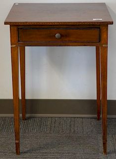 Federal mahogany inlaid one drawer stand on tapered legs. ht. 25in., top: 16" x 18"