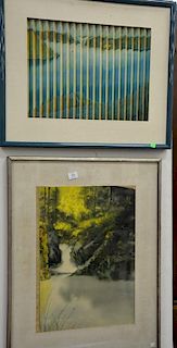 Four contemporary paintings including S. Crocthin? 1987 Daylight/Sunset accordion landscape painting, Irma Gilgore "The Sixti