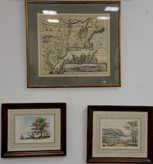 Group of thirty-eight framed prints, lithographs, and maps to include Robert Winthrop signature, Sporting prints, several map