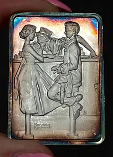 Spot Light Rainbow Toning "After The Prom" 1957 Norman Rockwell Proof 1 ozt .999 Silver Bar