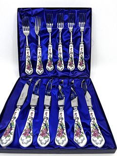 Set of Aynsley Pembroke knives and forks with porcelain handles