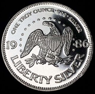 1986 A-Mark "Life Liberty Happiness" Proof 1 ozt .999 Silver