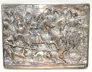 Continental Silver Relief, Stamped HW 999, Royal Hunt Party  19th.c., H 3'' W 4''